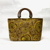 Floral Blooms Olive Chenille Wide Oval Bottom Knitting Craft Tote Bag