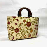 Floral Trellis Wide Oval Bottom Knitting Craft Tote Bag