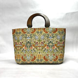 Strawberry Thief Green Wide Oval Bottom Knitting Craft Tote Bag