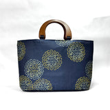 Brayer Flower Blue Wide Oval Bottom Knitting Craft Tote Bag