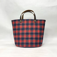 Navy Red White Wool Plaid Oval Bottom Knitting Craft Tote Bag