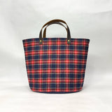 Navy Red White Wool Plaid Oval Bottom Knitting Craft Tote Bag