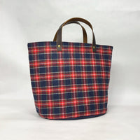 Navy Red White Wool Plaid Oval Bottom Knitting Craft Tote Bag