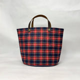 Navy Red White Wool Plaid Oval Bottom Knitting Craft Tote Bag