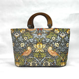 Strawberry Thief Grey Wide Oval Bottom Knitting Craft Tote Bag