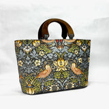 Strawberry Thief Grey Wide Oval Bottom Knitting Craft Tote Bag