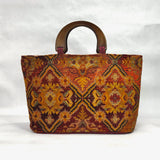 Kilim Red Wide Oval Bottom Knitting Craft Tote Bag