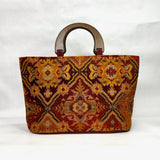 Kilim Red Wide Oval Bottom Knitting Craft Tote Bag