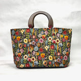 Rosalia Black Tapestry Wide Oval Bottom Knitting Craft Tote Bag