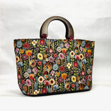 Rosalia Black Tapestry Wide Oval Bottom Knitting Craft Tote Bag