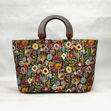 Rosalia Black Tapestry Wide Oval Bottom Knitting Craft Tote Bag