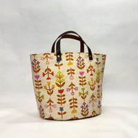 Favorite Flowers Natural Oval Bottom Knitting Craft Tote Bag