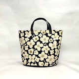 Black Flower Oval Bottom Knitting Craft Tote Bag