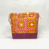 Granny Square Pink Large Drawstring Knitting Project Craft Bag