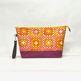 Granny Square Pink XL Zipper Knitting Project Craft Wedge Bag with Detachable Leather Wrist Strap