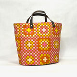 Granny Square Pink Oval Bottom Knitting Craft Tote Bag