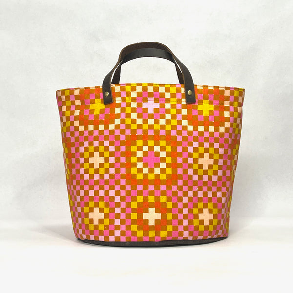 Granny Square Pink Oval Bottom Knitting Craft Tote Bag