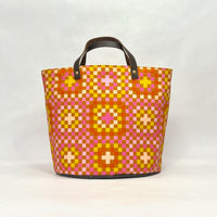 Granny Square Pink Oval Bottom Knitting Craft Tote Bag