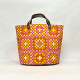 Granny Square Pink Oval Bottom Knitting Craft Tote Bag