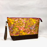 Woodcut Garden XL Zipper Knitting Project Craft Bag with Detachable Leather Wrist Strap