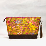 Woodcut Garden XL Zipper Knitting Project Craft Bag with Detachable Leather Wrist Strap