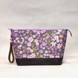 Floral Ditz Slate XL Zipper Knitting Project Craft Bag with Detachable Leather Wrist Strap
