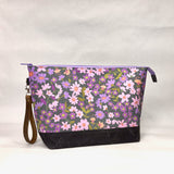 Floral Ditz Slate XL Zipper Knitting Project Craft Bag with Detachable Leather Wrist Strap
