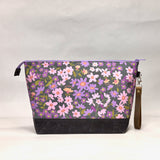 Floral Ditz Slate XL Zipper Knitting Project Craft Bag with Detachable Leather Wrist Strap