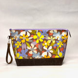 Cloud Flowers Walnut XL Zipper Knitting Project Craft Bag with Detachable Leather Wrist Strap