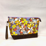 Cloud Flowers Walnut XL Zipper Knitting Project Craft Bag with Detachable Leather Wrist Strap