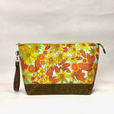 Flower Bursts XL Zipper Knitting Project Craft Bag with Detachable Leather Wrist Strap