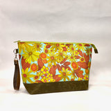 Flower Bursts XL Zipper Knitting Project Craft Bag with Detachable Leather Wrist Strap