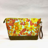 Flower Bursts XL Zipper Knitting Project Craft Bag with Detachable Leather Wrist Strap