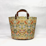 Strawberry Thief Green Tapestry Oval Bottom Knitting Craft Tote Bag