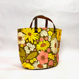 Retro 70s Floral Oval Bottom Knitting Craft Tote Bag