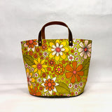 Retro Floral Green Natural Oval Bottom Knitting Craft Tote Bag