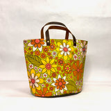 Retro Floral Green Natural Oval Bottom Knitting Craft Tote Bag