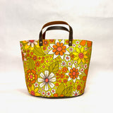 Retro Floral Green Natural Oval Bottom Knitting Craft Tote Bag