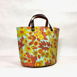 Flower Burst Natural Oval Bottom Knitting Craft Tote Bag
