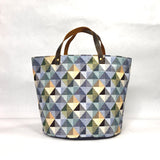 Geo Blue Tapestry Natural Oval Bottom Knitting Craft Tote Bag