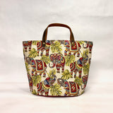 Elephants Tapestry Natural Oval Bottom Knitting Craft Tote Bag