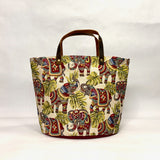 Elephants Tapestry Natural Oval Bottom Knitting Craft Tote Bag