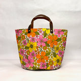 Retro 60s Floral Oval Bottom Knitting Craft Tote Bag