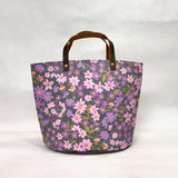 Floral Ditz Slate Oval Bottom Knitting Craft Tote Bag