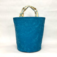 Teal Waxed Canvas Tall Round Bottom Knitting Craft Tote Bag