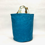 Teal Waxed Canvas Tall Round Bottom Knitting Craft Tote Bag