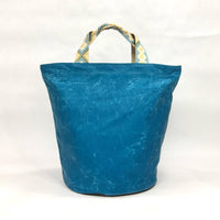 Teal Waxed Canvas Tall Round Bottom Knitting Craft Tote Bag