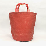 Faded Red Waxed Canvas Tall Round Bottom Knitting Craft Tote Bag