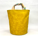 Yellow Waxed Canvas Tall Round Bottom Knitting Craft Tote Bag