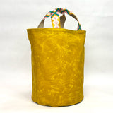 Yellow Waxed Canvas Tall Round Bottom Knitting Craft Tote Bag